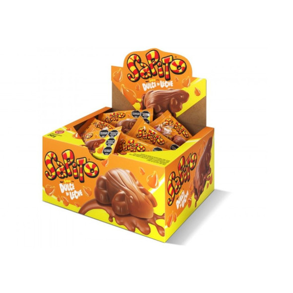 Sapito Bombón Milk Chocolate Frogs Filled with Dulce de Leche & Crispy Cereals - with Tattoo Stickers, 10 g / 0.35 oz (box of 24 units)