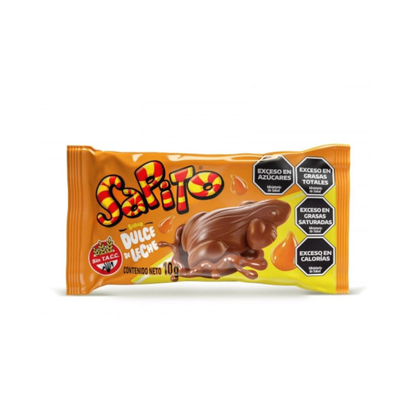 Sapito Bombón Milk Chocolate Frogs Filled with Dulce de Leche & Crispy Cereals - with Tattoo Stickers, 10 g / 0.35 oz (box of 24 units)