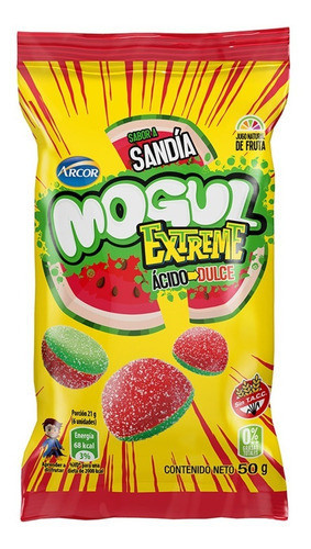 Mogul Gomitas Extreme Ácido Dulce Sandía, Watermelon Sweet & Sour Candies Gummies , 50 g / 1.64 oz (box of 10)