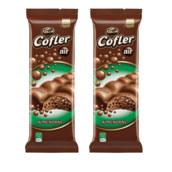 Cofler Air Almendras Chocolate Con Leche Aireado Airy Chocolate Bar with Almonds, 55 g / 1.94 oz ea (pack of 2 bars)