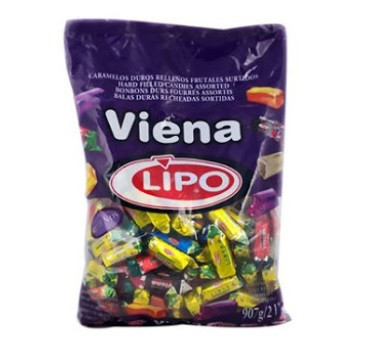Caramelos Lipo Viena Rellenos Filled Hard Candies Assorted Flavors Pineapple, Banana, Strawberry, Lemon, Orange & Peach, 907 g / 2 lb
