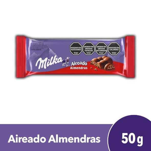 Milka Leger Chocolate Aireado Con Almendras Chocolate Almond Bar, 50 g / 1.76 oz (pack of 2)