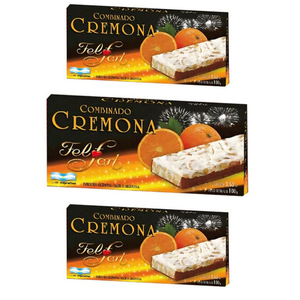 FelFort Cremona Combinado Peanut Nougat with Orange Peel & Semisweet Chocolate, 100 g / 3.5 oz (pack of 3)