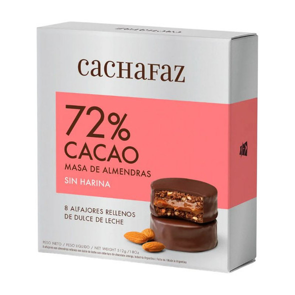 Cachafaz Alfajor 72% Cacao Almond Dough No Flour, 512 g / 18.06 oz (box of 8)