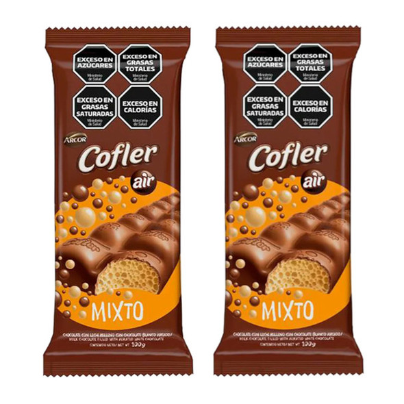 Cofler Air Mixto Chocolate Aireado Milk Chocolate Bar Filled with Airy White Chocolate, 100 g / 3.52 oz ea (pack of 2 bars)