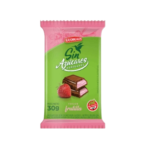 Georgalos Chocolate Sin Azúcares No Sugar Added Strawberry & Yoghurt Chocolate Bar with Dulce de Leche Filling, Gluten Free, 360 g / 12.69 oz ea (box of 12 bars)