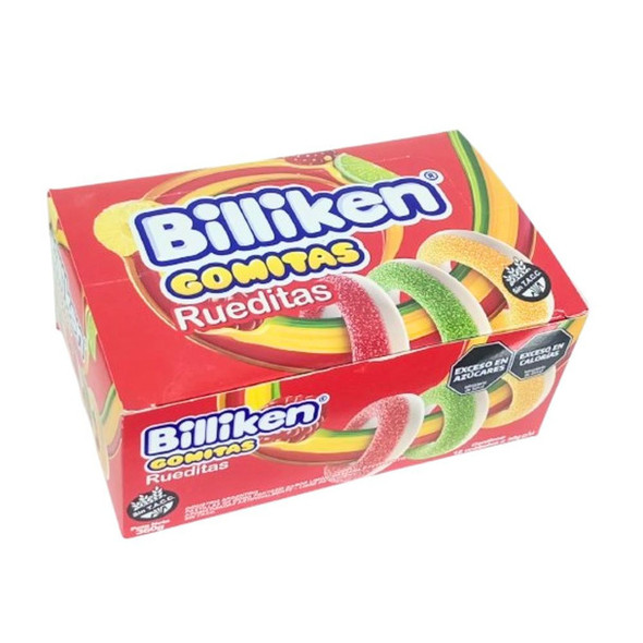 Billiken Rueditas Gomitas Candies Gummies Assorted Flavors Lemon, Apple & Tutti-Fruitti, 30 g / 1.05 oz (box of 12)