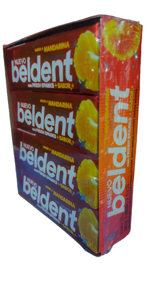 Beldent Chicle Mandarina Bubblegum with Fresh Sparks - No Sugar Added, 10 g / 0.35 oz (box of 20)