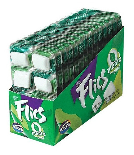 Flics Chicles Confitados Blister Mint Candied Chewing Gum Cubes, 176 g / 6.2 (box of 14 x 8-piece stick)
