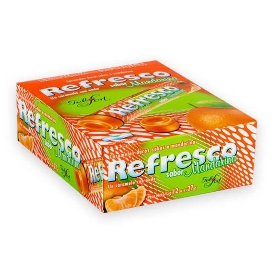 Refresco Pastillas de Mandarina Hard Candy Tangerine Flavor By Felfort, 324 g / 11.4 oz (box of 12)