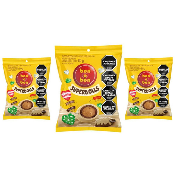 Bon o Bon Superbolls Penut Cream Balls with Milk Chocolate & White Chocolate Coating Perfect Snack, 80 g / 2.82 oz (pack of 3)