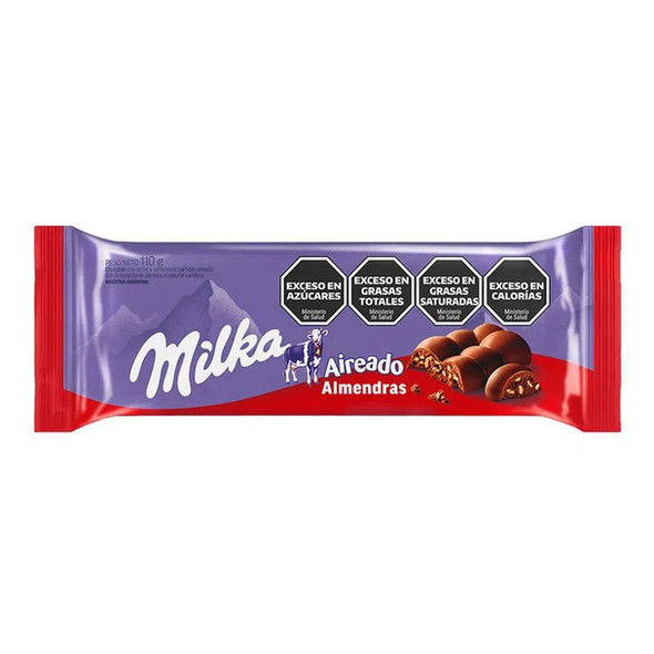 Milka Aerated Chocolate Milk Chocolate with Chopped Almonds Chocolate con Leche Aireado Con Almendras, 110 g / 3.88 ozf