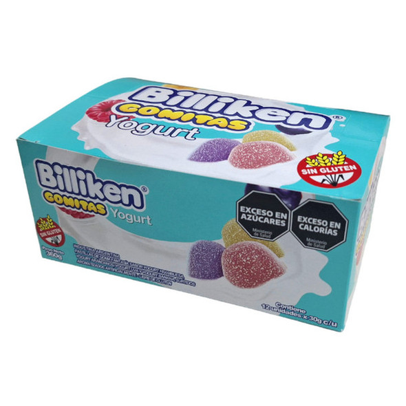 Billiken Assorted Yogurt-Flavored Gummies Raspberry, Blueberry, Grape & Banana, Gluten-Free, 30 g / 1.06 oz (box of 12)