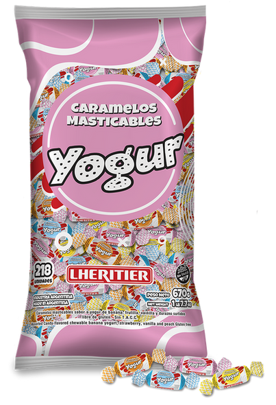 Lheritier Yogur Caramelos Masticables Sabores Frutales Yoghurt Flavored Chewy Candies - Gluten Free, 670 g / 23.6 oz (218 units)