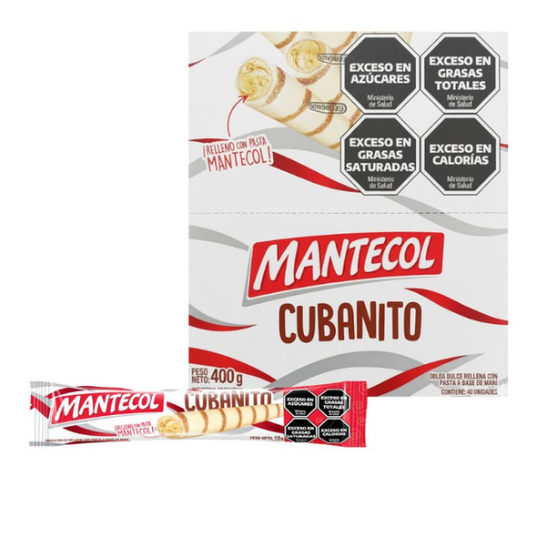 Mantecol Cubanito Wafer Rolls Filled with Peanut Cream, 400 g / 14.11 oz (box of 40)
