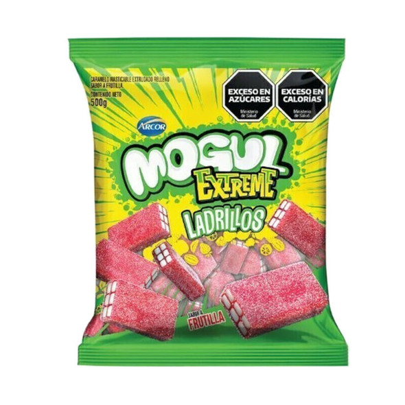Mogul Extreme Strawberry-Flavored Brick-Shaped Sour Gummies Ladrillos Sabor a Frutilla, 500 g / 17.63 oz