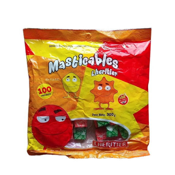 Lheritier Masticables Sabores Frutales Chewy Candies Assorted Frutal Flavors - Gluten Free, 300 g / 10.6 oz (100 units)