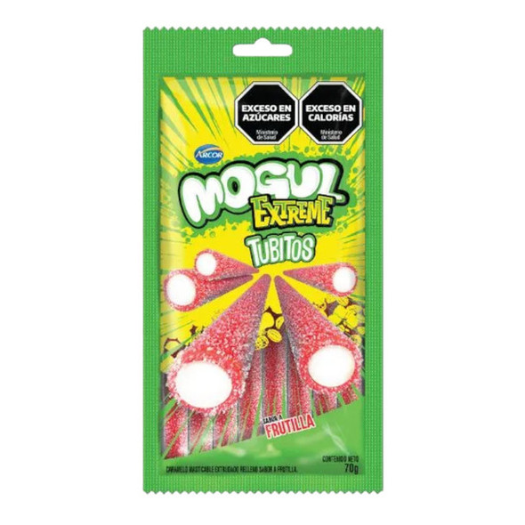 Mogul Tubos Ácidos de Frutilla Sour Candy Tubes Strawberry Flavored Classic Licorice Candies, 70 g / 2.47 oz