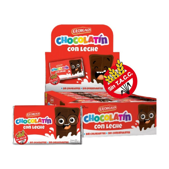 Georgalos Chocolatín Chocolate Con Leche Mini Milk Chocolate Bars - Gluten Free, 8 g / 0.28 oz (box of 20 mini bars)