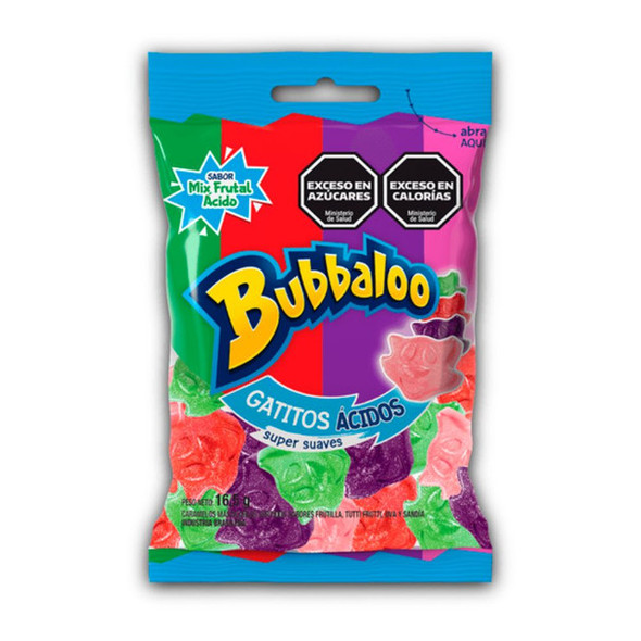 Bubbaloo Soft Chewy Candy Kitten-Shaped Sour Fruit Mix Flavor, 198 g / 6.98 oz (box of 12)