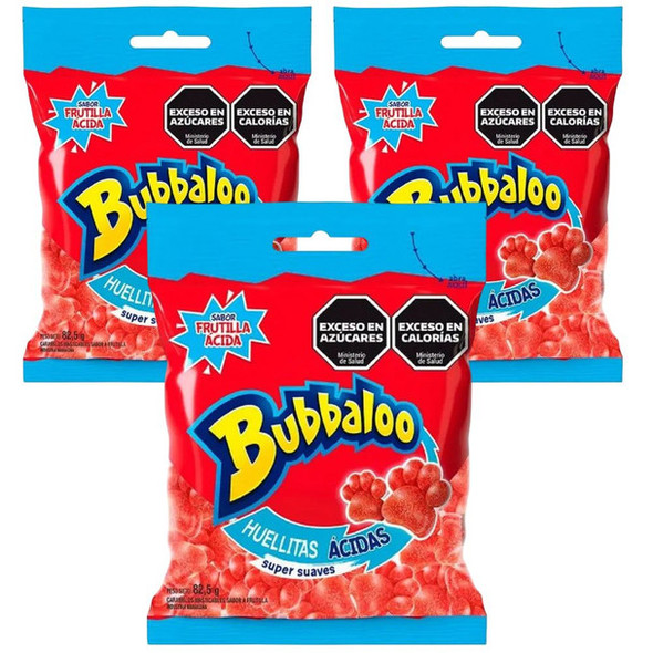 Bubbaloo Soft Chewy Candy Paw-Shaped Sour Strawberry Flavor, 82.5 g / 2.91 oz (pack of 3)