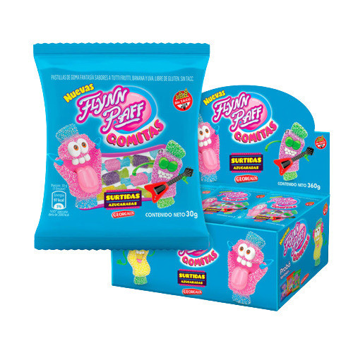 Flynn Paff Gomitas Surtidas Azucaradas Gummies Tutti Frutti Banana and Grape Flavors, 30 g / 1.05 oz (box of 12)