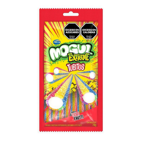 Mogul Extreme Gummies Tubitos Tutti Frutti Flavor Candy, 70 g / 2.5 oz