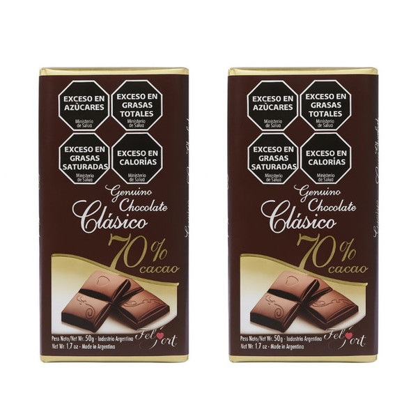 FelFort Genuino Dark Chocolate Bar 70% Cacao, 50 g / 1.76 oz (pack of 2)