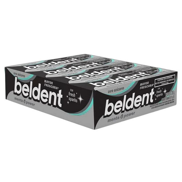 Beldent Chewing Gum Menta Power Sugar-Free with Fresh Sparks, 200 g / 7.05 oz (box of 20)