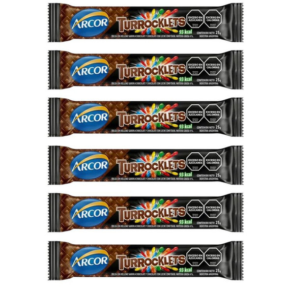 Turrocklets  Arcor Chocolate Nougat with Rocklets Candy Turrón de Chocolate con Caramelo Rocklets, 25 g / 0.88 oz (pack of 6)
