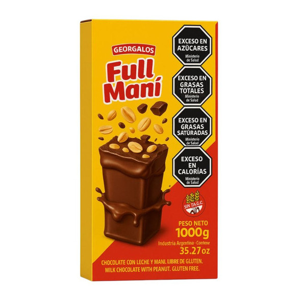Georgalos Full Maní Chocolate Bar with Peanuts Gluten-Free Barra Chocolate con Leche y Maní, 100 g / 3.5 oz (box of 10)