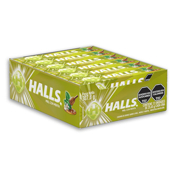 Halls Honey Mint Candies, 26.5 g / 0.9 oz ea (box of 12)