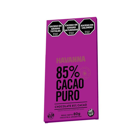 Havanna Chocolate Bar 85% Cacao Puro Sin TACC, 80 g / 2.82 oz