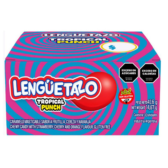 Lenguetazo Tropical Lollipops Assorted Fruity Flavors, 416 g / 14.67 oz (box of 32)