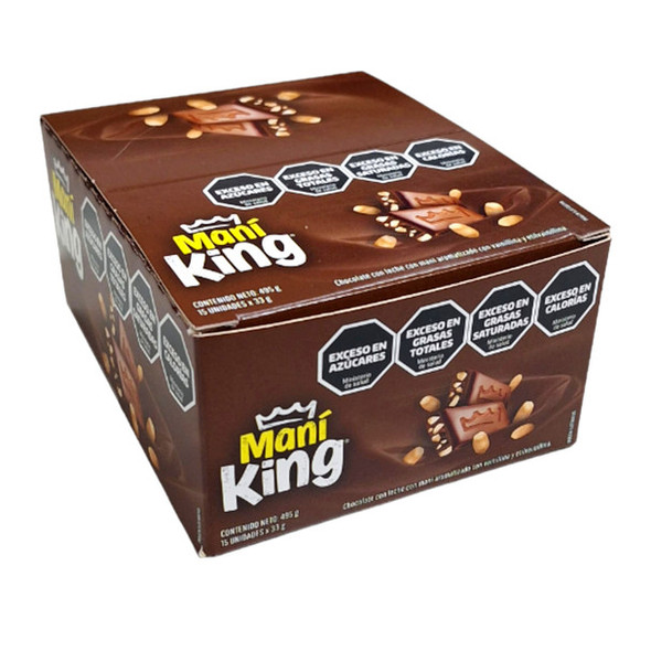 Maní King Milk Chocolate with Peanuts Delicious Snack Pack, 33 g / 1.16 oz (box of 15)