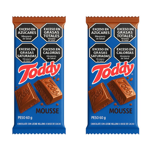 Toddy Chocolate Bar with Mousse Filling – Barra de Chocolate con Relleno de Mousse, 60 g / 2.1 oz  (pack of 2)