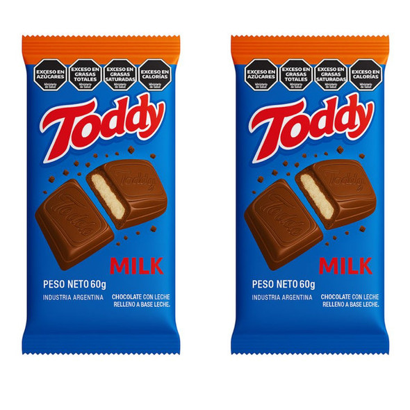 Toddy Milk Chocolate Bar Filled with Creamy Milk Center Barra de Chocolate con Leche Rellena de Crema de Leche, 60 g / 2.1 oz (pack of 2)