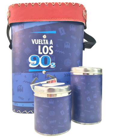 Matera Mate Kit Mate Basket with Sugar Bowl, Yerba Bowl & Mate Urbano with Bombilla Included - "De Vuelta A Los 90s" Design (Two Compartments Inside)