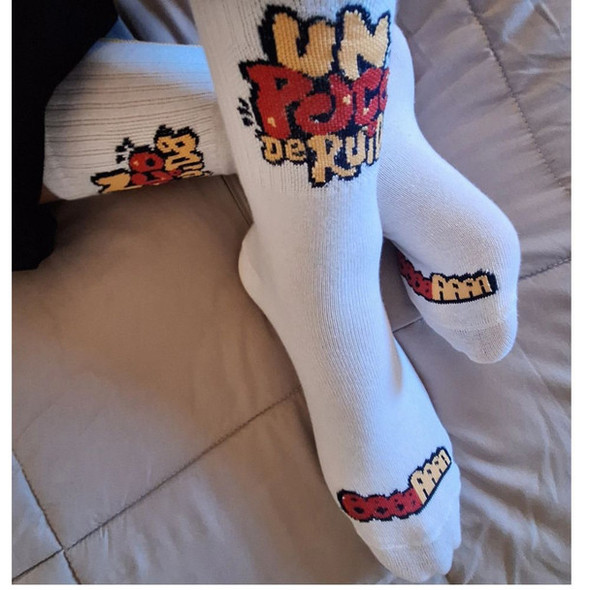 Un Poco de Ruido Crew Socks White Caña OooAaa, 100% Cotton (One Size Adult)