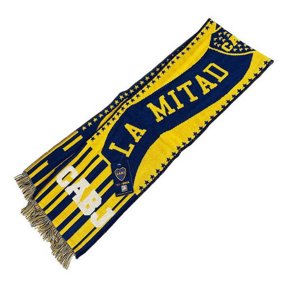 Boca Juniors Official License Bufanda Yellow & Blue Soft Scarf "La Mitad Más Uno" Design