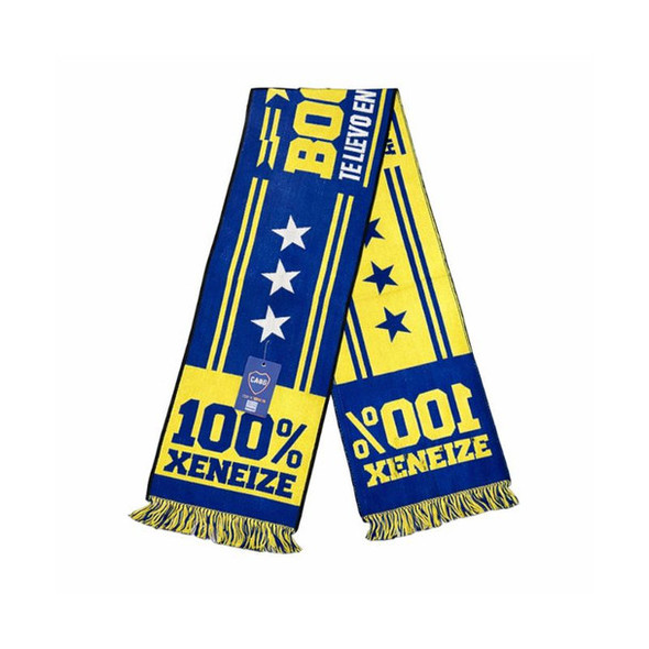 Boca Juniors Scarf "100% Xeneize" with Stars & “Te Llevo en el Alma” Text, Blue and Yellow