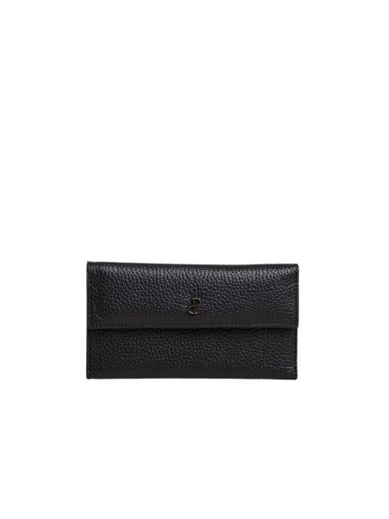 Prüne Billetera Chicago Cuero Negro Leather Flap Wallet Clutch Organizer with Magnetic Clasp (Black)