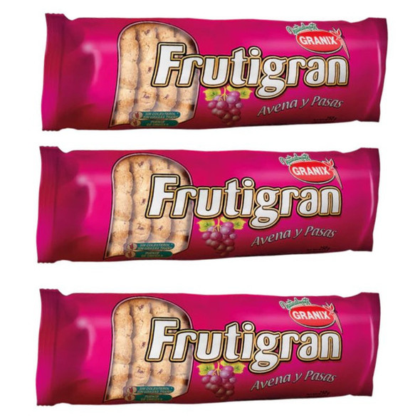 Frutigran Avena y Pasas Sweet Cookies with Oats & Raisins, 250 g / 8.8 oz (pack of 3)