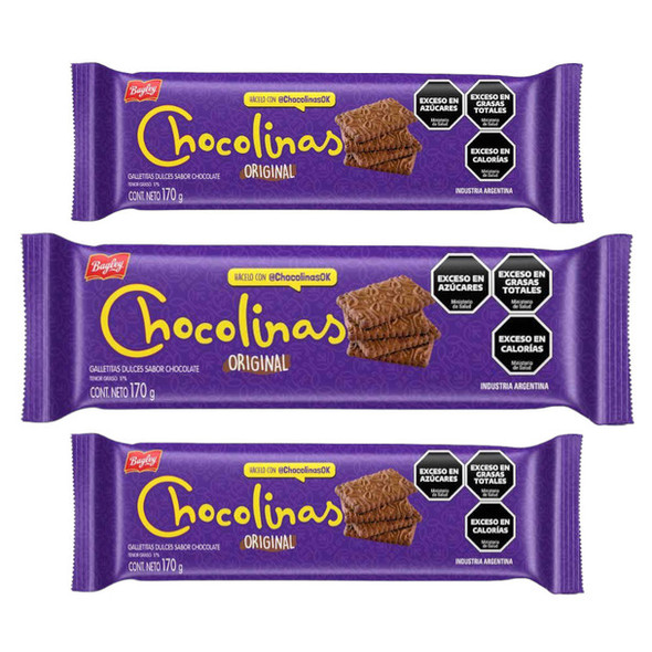 Chocolinas Traditional Chocolate Cookies Perfect for Cakes with Dulce de Leche Chocotorta, 170 g / 6.0 oz (pack of 3)