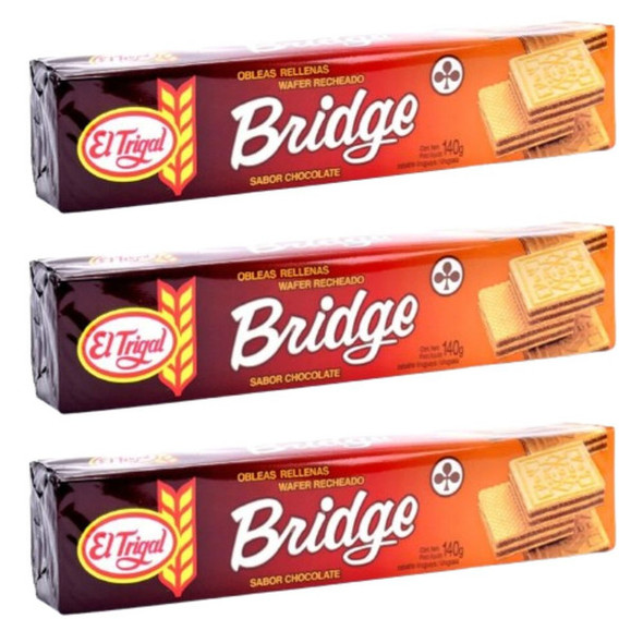 Bridge Obleas Rellenas Classic Chocolate-Filled Wafers from Uruguay, 140 g / 4.93 oz ea (pack of 3)