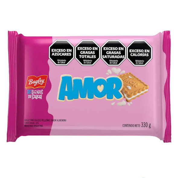 Amor Galletitas Dulces Sandwich Cookies with Almond Flavored Filling, 330 g / 11.64 oz (tripack)