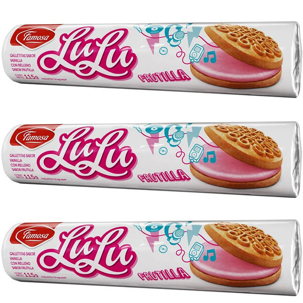 Lulú Galletitas de Frutilla Strawberry Filled Vanilla Cookies, 115 g / 4.05 oz (pack of 3)