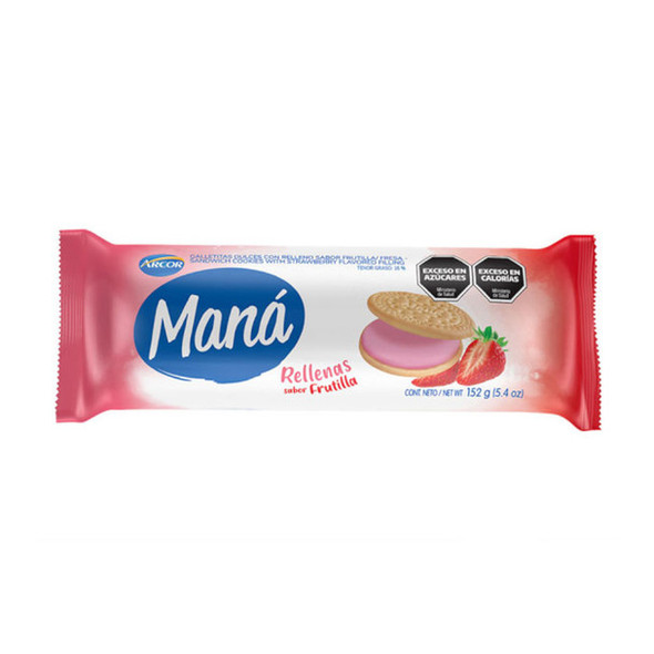 Maná Rellenas Frutilla Thin Sweet Cookies with Strawberry Filling, 152 g / 5.8 oz (pack of 3)