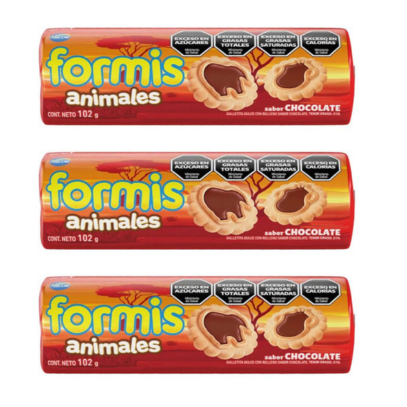 Formis Animal-Shaped Chocolate-Filled Sweet Vanilla Cookies Animales Sabor Chocolate, 102 g / 3.6 oz (pack of 3)