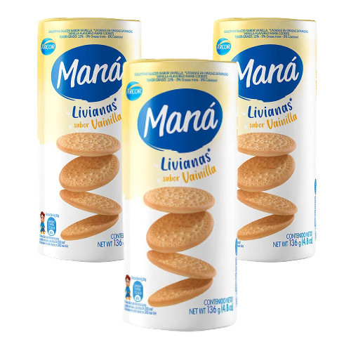 Maná Livianas Sabor Vainilla Thin Sweet Cookies Vanilla Flavor, 136 g / 4.79 oz (pack of 3)